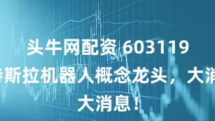 头牛网配资 603119,特斯拉机器人概念龙头,大消息!